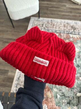 Kids Red Knit Cat-Ear Beanie